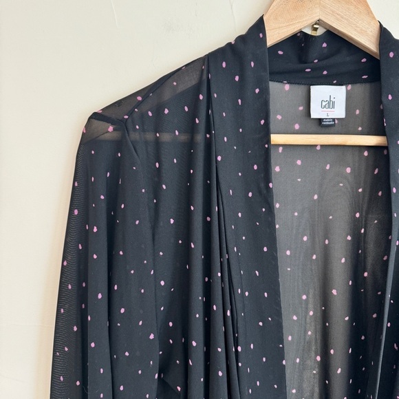 CAbi Impetuous Topper Black Pink Polka Dot Sheer Mesh Long Sleeve Womens Size L - Picture 4 of 11